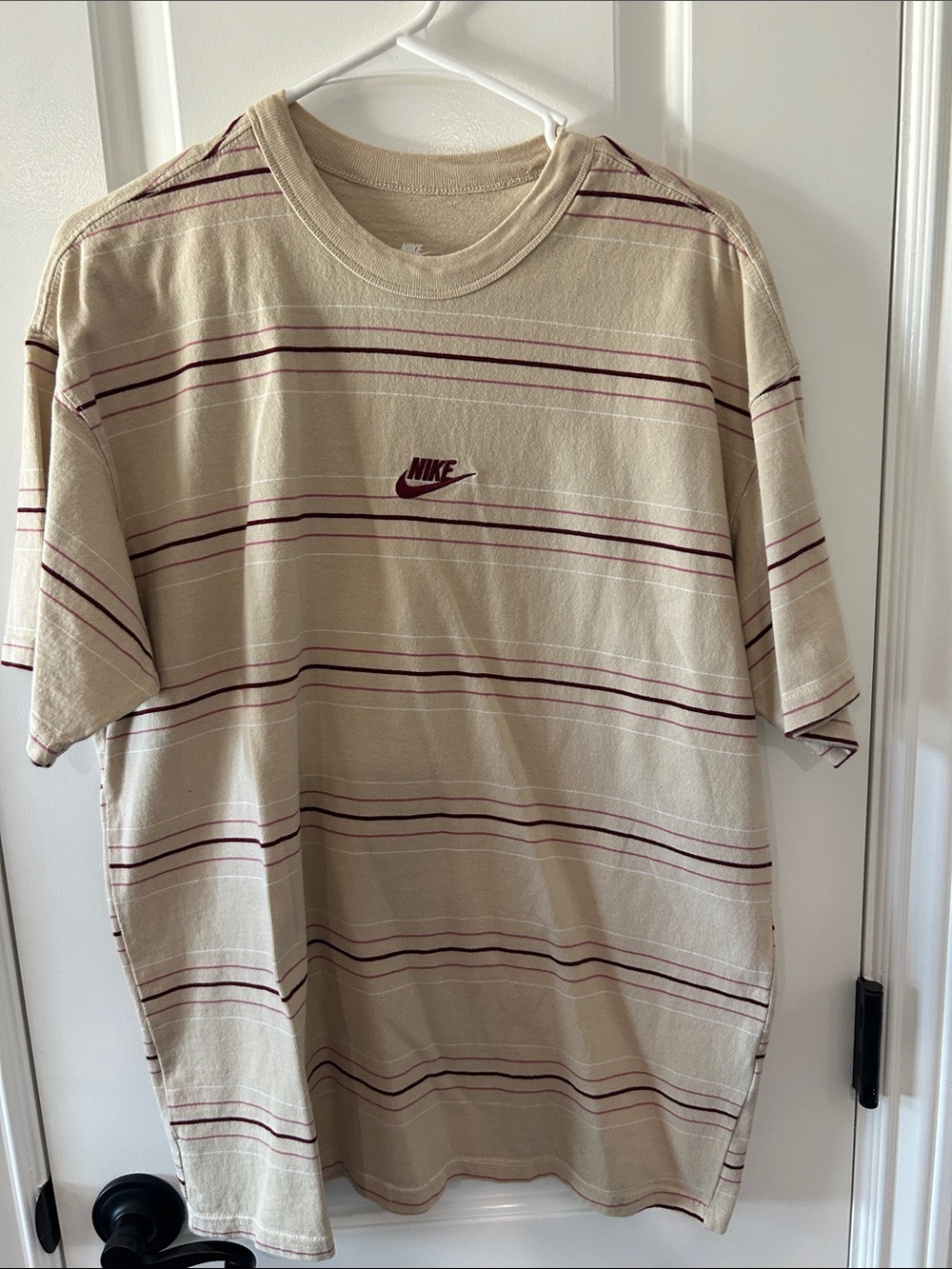 Nike Beige Short-Sleeve Striped Logo Tee